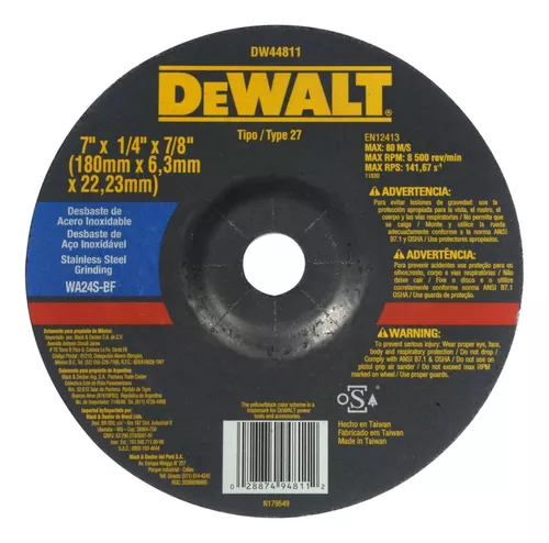 DISCO DE DESBASTE 7" X 1/4" X 7/8" CENTRO DEPRIMIDO ACERO INOXIDABLE