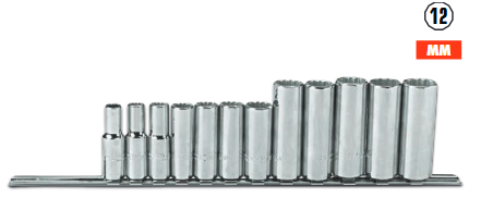 JUEGO DE DADOS LARGOS MANDO 3/8" DE 8 A 19(MM) 12(PUNTAS) 12(PIEZAS)