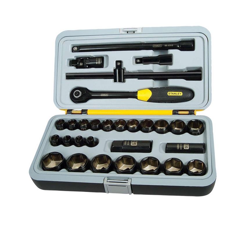 JUEGO DE DADOS Y PALANCAS MANDO 1/2" DE 8 A 32(MM) 6(PUNTAS) 30(PIEZAS) NEGRO CROMADO FATMAX