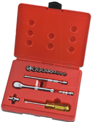 JUEGO DE DADOS Y PALANCAS MANDO 1/4" DE 3/16" A 9/16" 6(PUNTAS) 15(PIEZAS) 