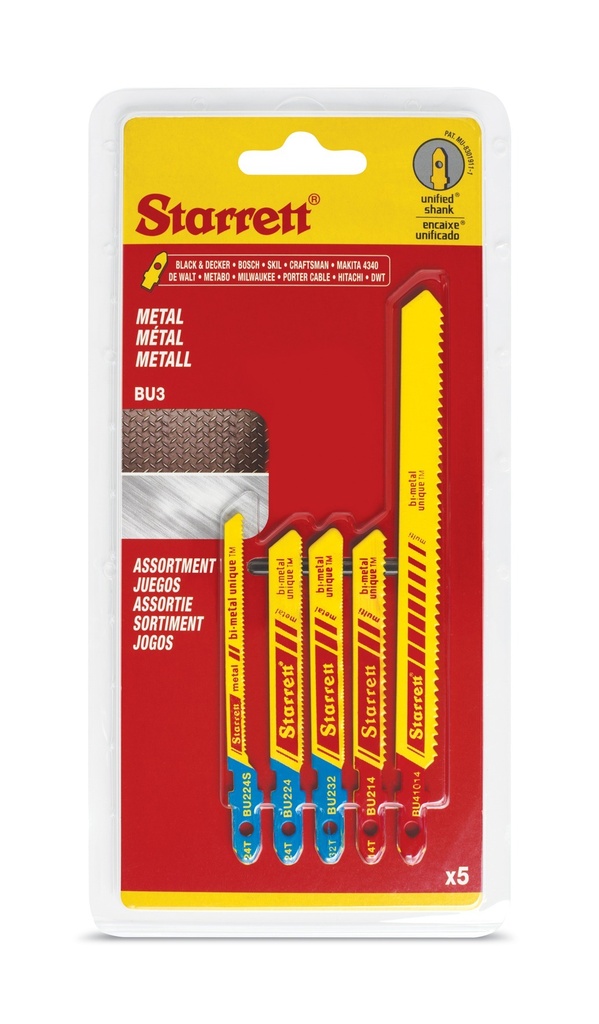 JUEGO DE SIERRAS PARA CALADORA PARA METAL BI METAL UNIQUE INCLUYE BU41014, BU214, BU224, BU224S, BU232 5(PIEZAS) 