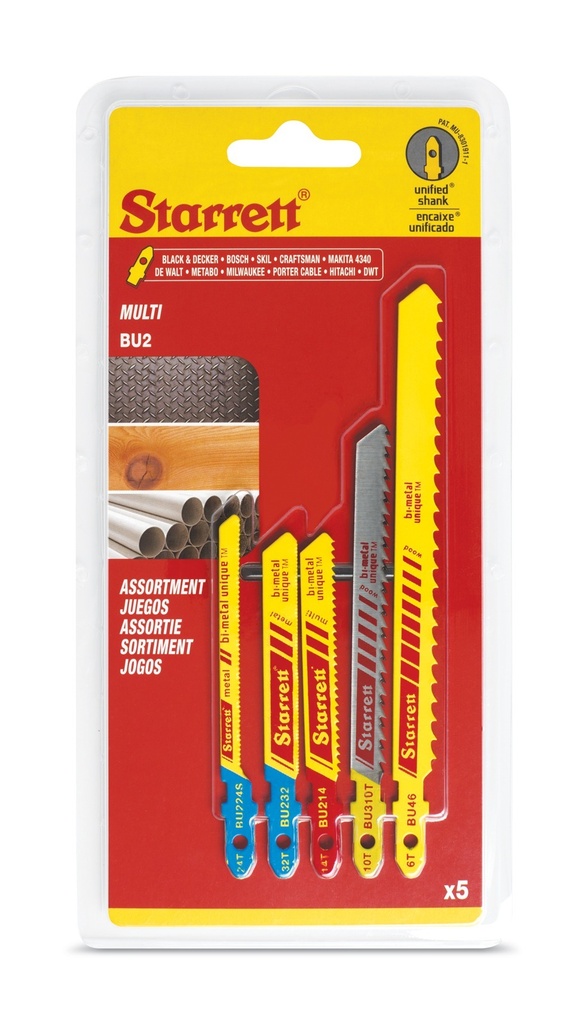 JUEGO DE SIERRAS PARA CALADORA PARA MULTIMATERIAL BI METAL UNIQUE INCLUYE BU46, BU310T, BU214, BU224S, BU232 5(PIEZAS) 