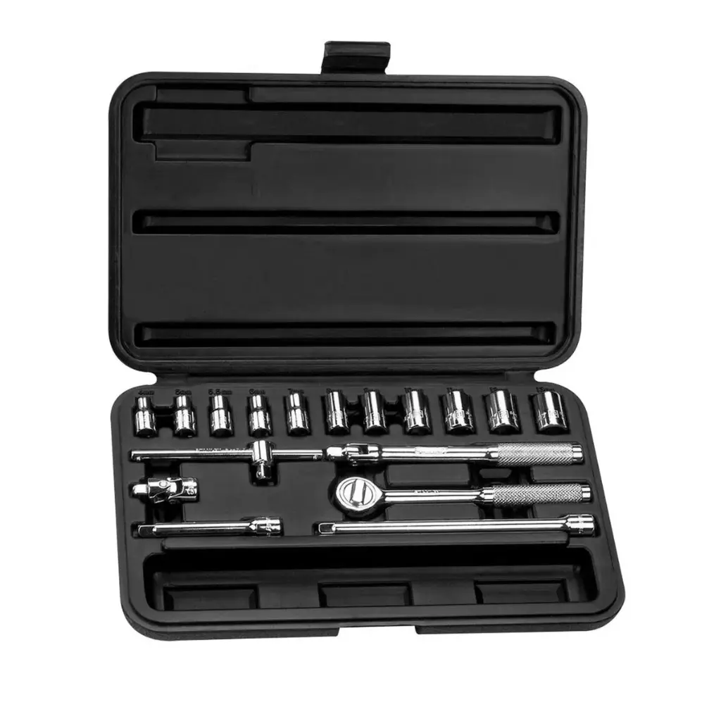 JUEGO DE DADOS Y PALANCAS MANDO 1/4" DE 4 A 13(MM) 6(PUNTAS) 18(PIEZAS)