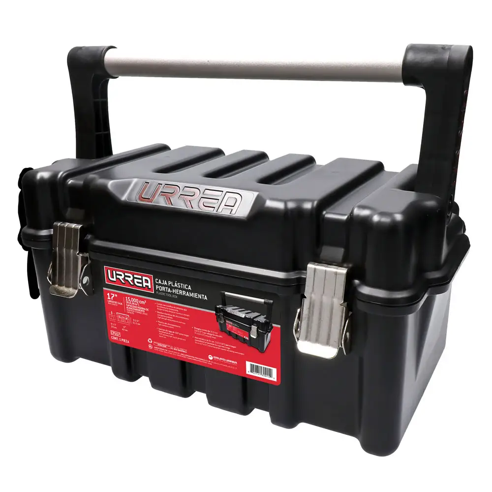 CAJA DE HERRAMIENTAS PLASTICA 17" X 7-1/2" X 8-1/2" NEGRA CON BROCHE METALICO / ASA METALICA  Y BANDEJA INTERNA