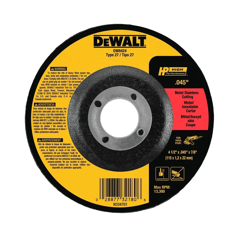 [DW8424] DISCO DE CORTE 4-1/2" X 0.45" X 7/8" CENTRO DEPRIMIDO (115 X 1.2 X 22(MM))