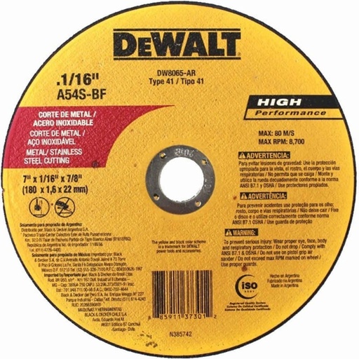 [DW8065] DISCO DE CORTE 7" X 0.055" X 7/8"
