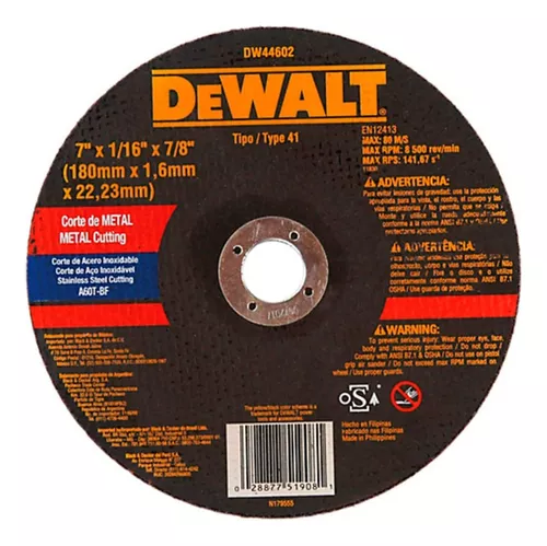 [DW44602] DISCO DE CORTE 7" X 1/16" X 7/8" PLANO