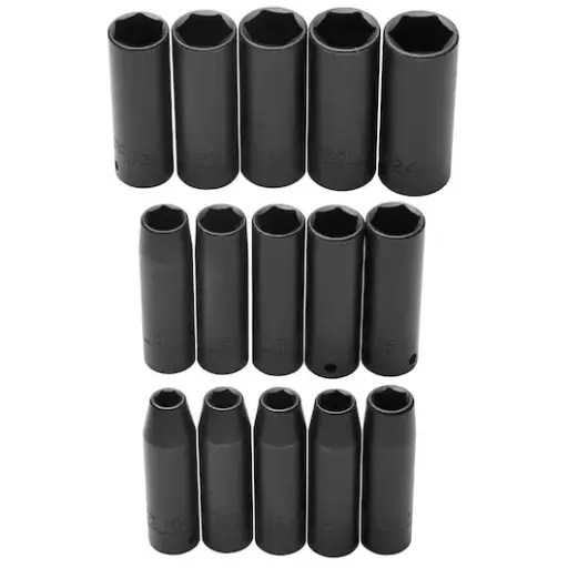 [74217] JUEGO DE DADOS DE IMPACTO LARGOS M1/2" 10-24(MM) 6(PUNTAS) 15(PIEZAS)