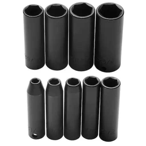 [72112] JUEGO DE DADOS DE IMPACTO LARGOS MANDO 3/8" 1/4"-3/4" 9(PIEZAS) 