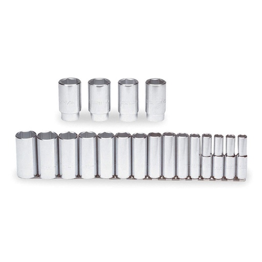 [54101] JUEGO DE DADOS LARGOS MANDO 1/2" 3/8"A1-1/2" 6(PUNTAS) 19(PIEZAS) 