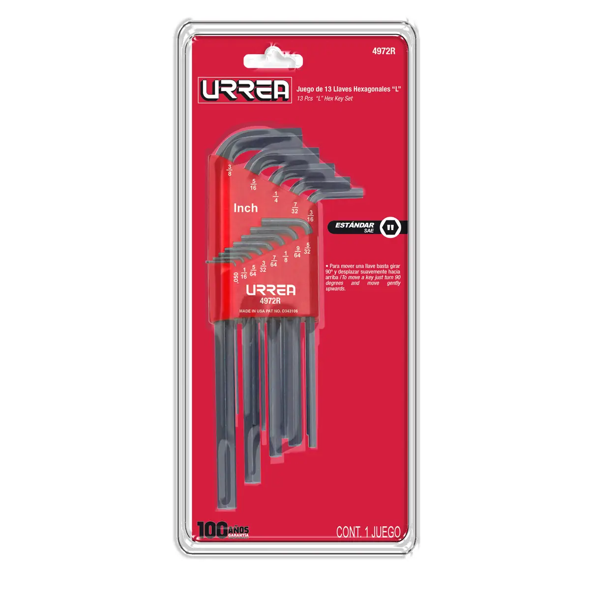 [U4972R] JUEGO DE LLAVES ALLEN 0.05" A 3/8" LARGAS 13(PIEZAS)