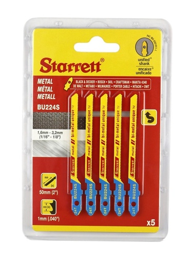 [ST-BU224S] JUEGO DE SIERRAS PARA CALADORA PARA METAL 51(MM) X 4.5(MM) X 1(MM) X 24(DT) CORTE CONTORNO/CURVO BI METAL UNIQUE 5(PIEZAS)