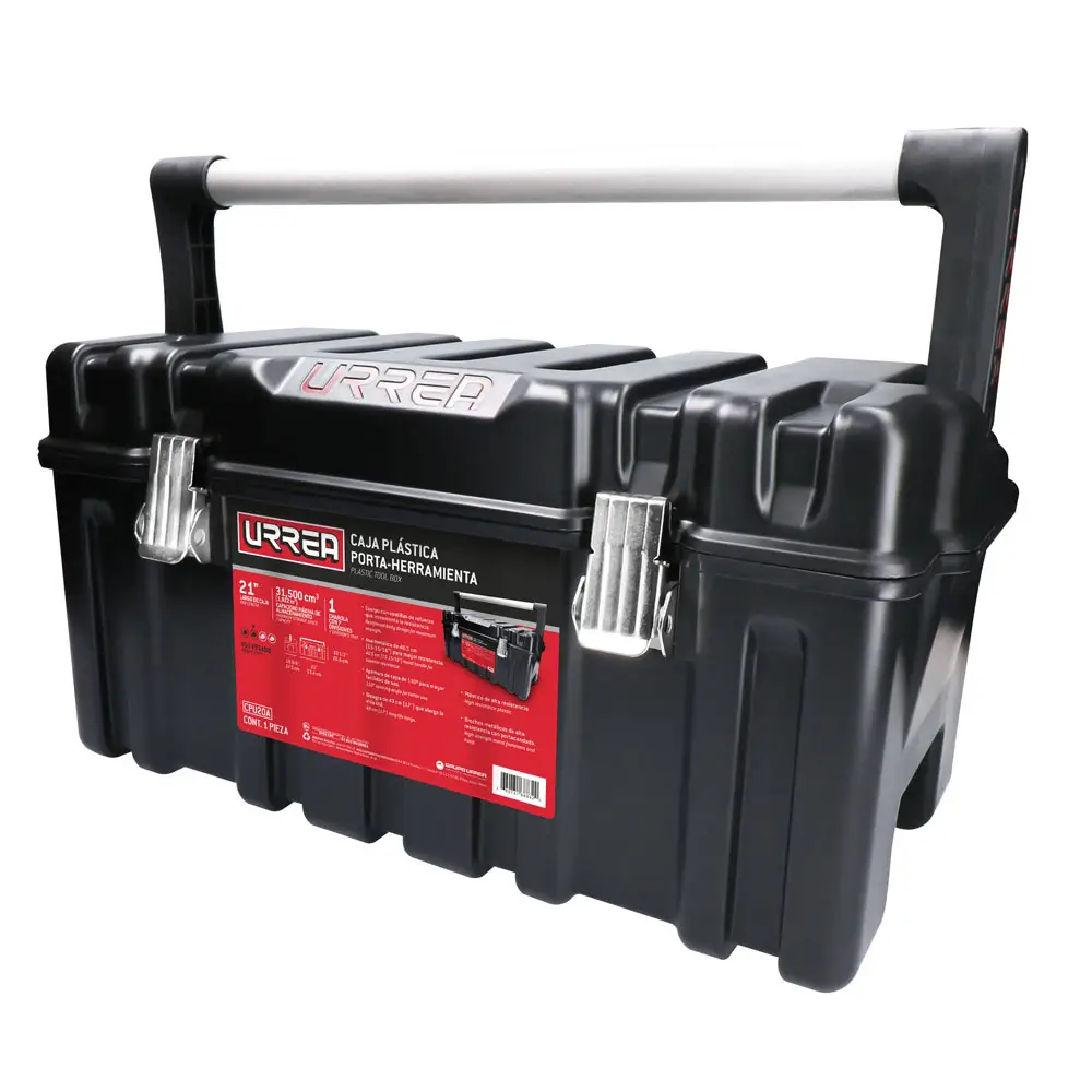 [UCPU20A] CAJA DE HERRAMIENTAS PLASTICA 21" X 10-3/4" X 10-1/2" NEGRA CON BROCHE Y ASA METALICA Y CHAROLA CON 7 DIVISIONES